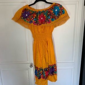 Mexican traditional off shoulder floral dress